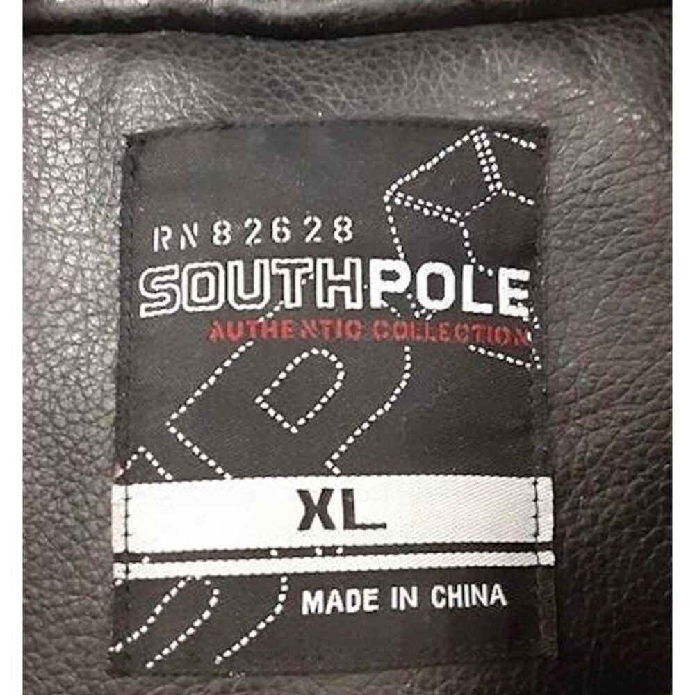 Southpole Varsity Bomber Jacket Mens XL Black Excellent Faux Leather Streetwear - Picture 4 of 12